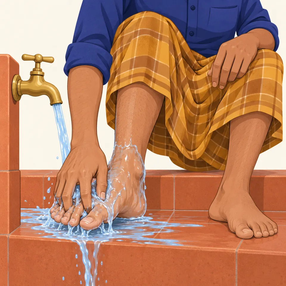 Ilustrasi: Basuh kaki sampai mata kaki